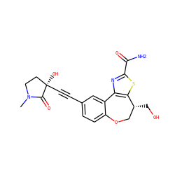 CN1CC[C@@](O)(C#Cc2ccc3c(c2)-c2nc(C(N)=O)sc2[C@H](CO)CO3)C1=O ZINC000219428852