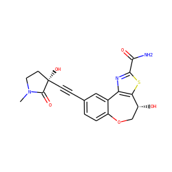 CN1CC[C@@](O)(C#Cc2ccc3c(c2)-c2nc(C(N)=O)sc2[C@H](O)CO3)C1=O ZINC000219500011