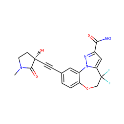 CN1CC[C@@](O)(C#Cc2ccc3c(c2)-n2nc(C(N)=O)cc2C(F)(F)CO3)C1=O ZINC000219505371