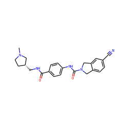 CN1CC[C@@H](CNC(=O)c2ccc(NC(=O)N3Cc4ccc(C#N)cc4C3)cc2)C1 ZINC000167290800