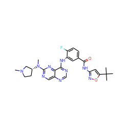 CN1CC[C@@H](N(C)c2ncc3ncnc(Nc4cc(C(=O)Nc5cc(C(C)(C)C)on5)ccc4F)c3n2)C1 ZINC000148277414