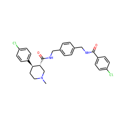 CN1CC[C@@H](c2ccc(Cl)cc2)[C@H](C(=O)NCc2ccc(CNC(=O)c3ccc(Cl)cc3)cc2)C1 ZINC000026657047