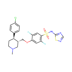 CN1CC[C@@H](c2ccc(Cl)cc2)[C@H](COc2cc(F)c(S(=O)(=O)Nc3ncns3)cc2F)C1 ZINC000205520826