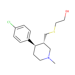 CN1CC[C@@H](c2ccc(Cl)cc2)[C@H](CSCCO)C1 ZINC000013677482