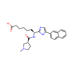 CN1CC[C@H](C(=O)N[C@@H](CCCCCC(=O)O)c2ncc(-c3ccc4ccccc4c3)[nH]2)C1 ZINC000040875931