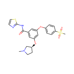 CN1CC[C@H](Oc2cc(Oc3ccc(S(C)(=O)=O)cc3)cc(C(=O)Nc3nccs3)c2)C1 ZINC000043015885