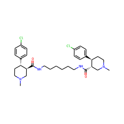 CN1CC[C@H](c2ccc(Cl)cc2)[C@@H](C(=O)NCCCCCCNC(=O)[C@H]2CN(C)CC[C@@H]2c2ccc(Cl)cc2)C1 ZINC000029390331