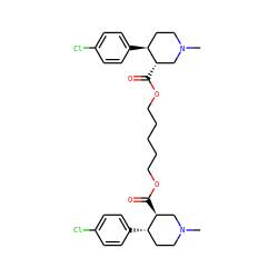 CN1CC[C@H](c2ccc(Cl)cc2)[C@@H](C(=O)OCCCCCOC(=O)[C@H]2CN(C)CC[C@@H]2c2ccc(Cl)cc2)C1 ZINC000029389947