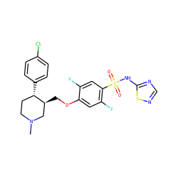 CN1CC[C@H](c2ccc(Cl)cc2)[C@@H](COc2cc(F)c(S(=O)(=O)Nc3ncns3)cc2F)C1 ZINC000205500661