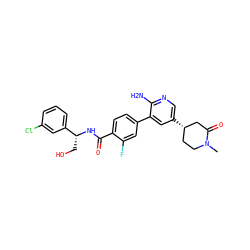 CN1CC[C@H](c2cnc(N)c(-c3ccc(C(=O)N[C@H](CO)c4cccc(Cl)c4)c(F)c3)c2)CC1=O ZINC001772643640