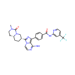 CN1CC[C@H]2CC[C@@H](c3nc(-c4ccc(C(=O)Nc5cc(C(F)(F)F)ccn5)cc4)c4c(N)nccn34)CN2C1=O ZINC000145509657