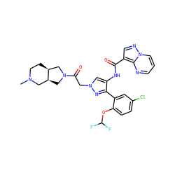 CN1CC[C@H]2CN(C(=O)Cn3cc(NC(=O)c4cnn5cccnc45)c(-c4cc(Cl)ccc4OC(F)F)n3)C[C@H]2C1 ZINC001772609832