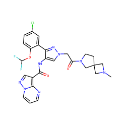 CN1CC2(CCN(C(=O)Cn3cc(NC(=O)c4cnn5cccnc45)c(-c4cc(Cl)ccc4OC(F)F)n3)C2)C1 ZINC001772633567