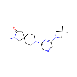 CN1CC2(CCN(c3cncc(N4CC(C)(C)C4)n3)CC2)CC1=O ZINC001772609184