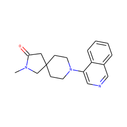 CN1CC2(CCN(c3cncc4ccccc34)CC2)CC1=O ZINC001772655594