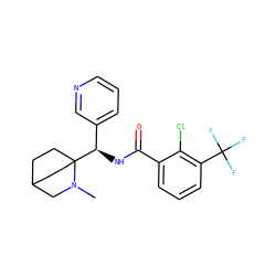 CN1CC2CCC1([C@H](NC(=O)c1cccc(C(F)(F)F)c1Cl)c1cccnc1)CC2 ZINC000141411249
