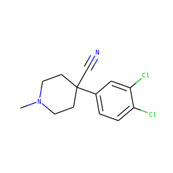 CN1CCC(C#N)(c2ccc(Cl)c(Cl)c2)CC1 ZINC000013610039