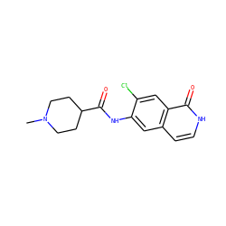 CN1CCC(C(=O)Nc2cc3cc[nH]c(=O)c3cc2Cl)CC1 ZINC000049046362