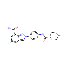 CN1CCC(C(=O)Nc2ccc(-n3cc4cc(F)cc(C(N)=O)c4n3)cc2)CC1 ZINC000045352744