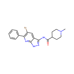 CN1CCC(C(=O)Nc2n[nH]c3nc(-c4ccccc4)c(Br)cc23)CC1 ZINC000013538563