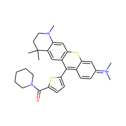 CN1CCC(C)(C)c2cc3c(-c4ccc(C(=O)N5CCCCC5)s4)c4ccc(=[N+](C)C)cc-4sc3cc21 ZINC000095562510