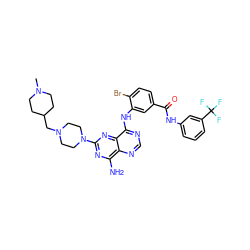 CN1CCC(CN2CCN(c3nc(N)c4ncnc(Nc5cc(C(=O)Nc6cccc(C(F)(F)F)c6)ccc5Br)c4n3)CC2)CC1 ZINC000165255303