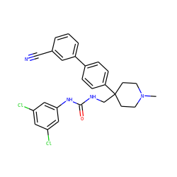 CN1CCC(CNC(=O)Nc2cc(Cl)cc(Cl)c2)(c2ccc(-c3cccc(C#N)c3)cc2)CC1 ZINC000028116474