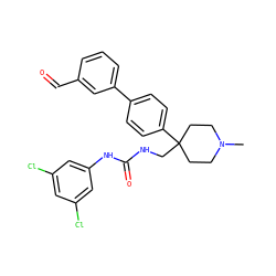 CN1CCC(CNC(=O)Nc2cc(Cl)cc(Cl)c2)(c2ccc(-c3cccc(C=O)c3)cc2)CC1 ZINC000028117055