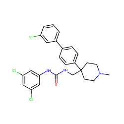 CN1CCC(CNC(=O)Nc2cc(Cl)cc(Cl)c2)(c2ccc(-c3cccc(Cl)c3)cc2)CC1 ZINC000028112041