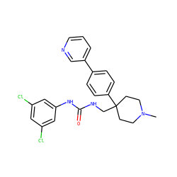 CN1CCC(CNC(=O)Nc2cc(Cl)cc(Cl)c2)(c2ccc(-c3cccnc3)cc2)CC1 ZINC000006733274