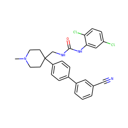 CN1CCC(CNC(=O)Nc2cc(Cl)ccc2Cl)(c2ccc(-c3cccc(C#N)c3)cc2)CC1 ZINC000028118337