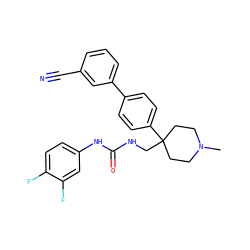 CN1CCC(CNC(=O)Nc2ccc(F)c(F)c2)(c2ccc(-c3cccc(C#N)c3)cc2)CC1 ZINC000028126509