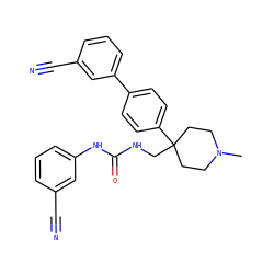 CN1CCC(CNC(=O)Nc2cccc(C#N)c2)(c2ccc(-c3cccc(C#N)c3)cc2)CC1 ZINC000028112631