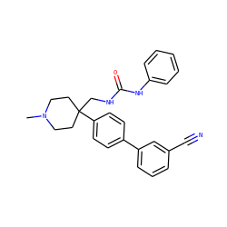 CN1CCC(CNC(=O)Nc2ccccc2)(c2ccc(-c3cccc(C#N)c3)cc2)CC1 ZINC000028118076