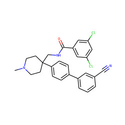 CN1CCC(CNC(=O)c2cc(Cl)cc(Cl)c2)(c2ccc(-c3cccc(C#N)c3)cc2)CC1 ZINC000028117506