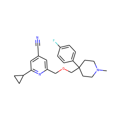 CN1CCC(COCc2cc(C#N)cc(C3CC3)n2)(c2ccc(F)cc2)CC1 ZINC000095586808