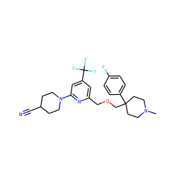 CN1CCC(COCc2cc(C(F)(F)F)cc(N3CCC(C#N)CC3)n2)(c2ccc(F)cc2)CC1 ZINC000095589503