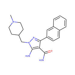 CN1CCC(Cn2nc(-c3ccc4ccccc4c3)c(C(N)=O)c2N)CC1 ZINC000103252515