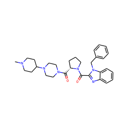 CN1CCC(N2CCN(C(=O)[C@@H]3CCCN3C(=O)c3nc4ccccc4n3Cc3ccccc3)CC2)CC1 ZINC000040413469