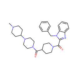 CN1CCC(N2CCN(C(=O)C3CCN(C(=O)c4nc5ccccc5n4Cc4ccccc4)CC3)CC2)CC1 ZINC000040423481