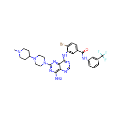 CN1CCC(N2CCN(c3nc(N)c4ncnc(Nc5cc(C(=O)Nc6cccc(C(F)(F)F)c6)ccc5Br)c4n3)CC2)CC1 ZINC000165255168