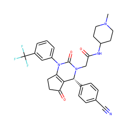 CN1CCC(NC(=O)CN2C(=O)N(c3cccc(C(F)(F)F)c3)C3=C(C(=O)CC3)[C@H]2c2ccc(C#N)cc2)CC1 ZINC001772586915