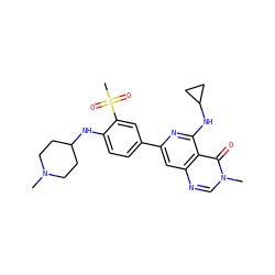 CN1CCC(Nc2ccc(-c3cc4ncn(C)c(=O)c4c(NC4CC4)n3)cc2S(C)(=O)=O)CC1 ZINC000115624124