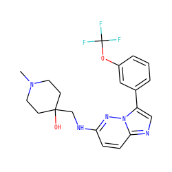 CN1CCC(O)(CNc2ccc3ncc(-c4cccc(OC(F)(F)F)c4)n3n2)CC1 ZINC000113133685