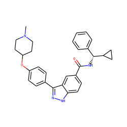 CN1CCC(Oc2ccc(-c3n[nH]c4ccc(C(=O)N[C@H](c5ccccc5)C5CC5)cc34)cc2)CC1 ZINC000146797879