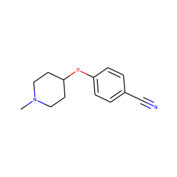 CN1CCC(Oc2ccc(C#N)cc2)CC1 ZINC000013613389