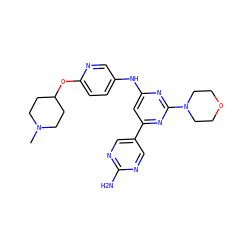 CN1CCC(Oc2ccc(Nc3cc(-c4cnc(N)nc4)nc(N4CCOCC4)n3)cn2)CC1 ZINC000066080530
