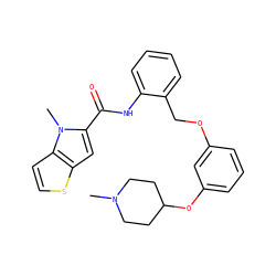 CN1CCC(Oc2cccc(OCc3ccccc3NC(=O)c3cc4sccc4n3C)c2)CC1 ZINC001772607915