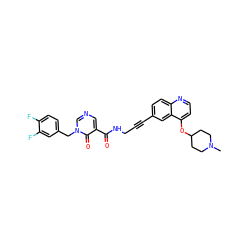 CN1CCC(Oc2ccnc3ccc(C#CCNC(=O)c4cncn(Cc5ccc(F)c(F)c5)c4=O)cc23)CC1 ZINC000096176217