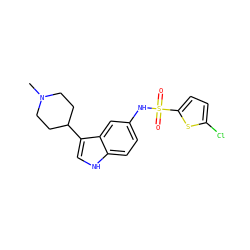CN1CCC(c2c[nH]c3ccc(NS(=O)(=O)c4ccc(Cl)s4)cc23)CC1 ZINC000013611776